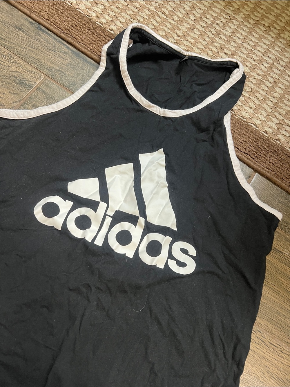 adidas Black Tank Top with White Logo and Trim